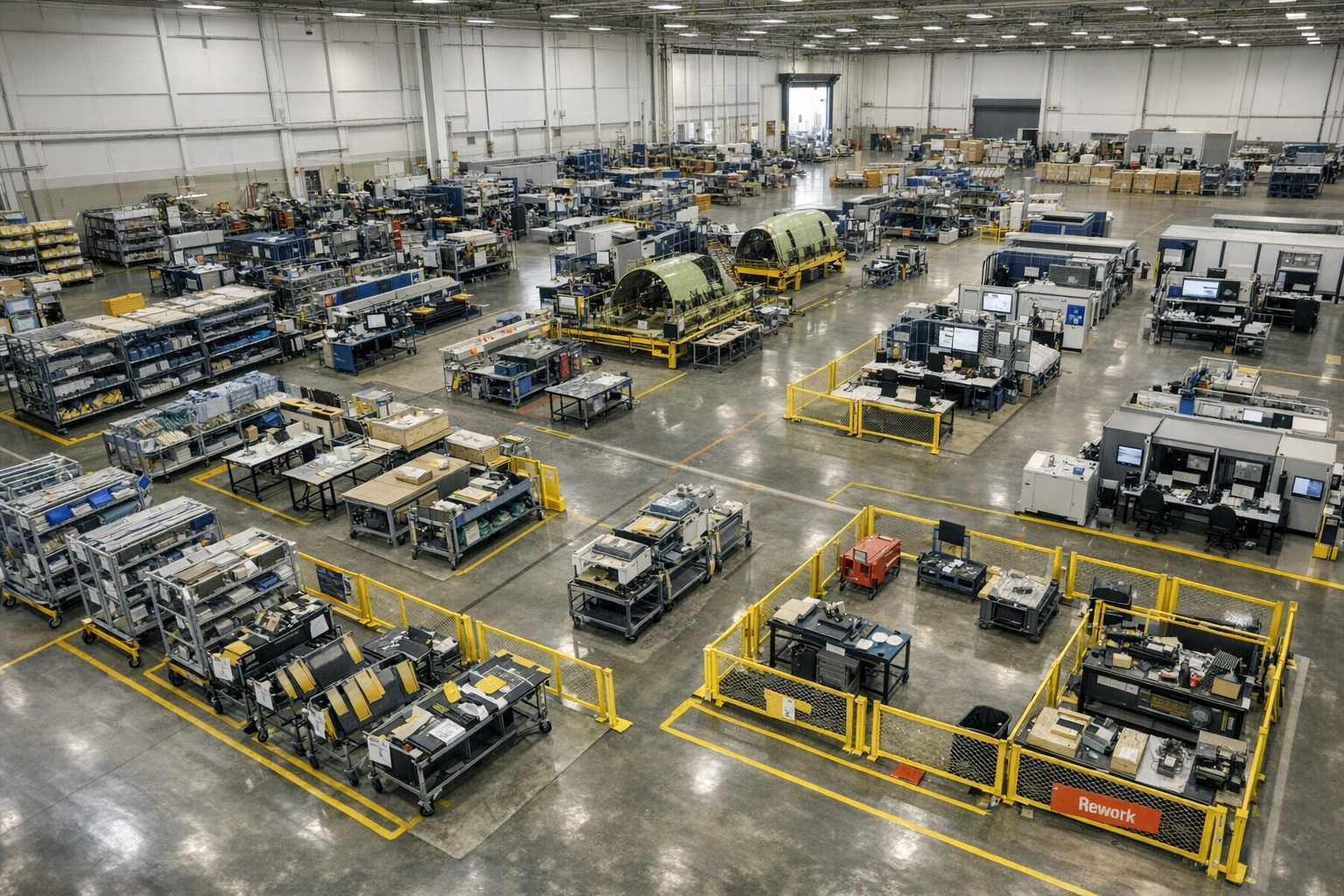 Aerospace manufacturing illustration for article: Deliveries vs. Throughput: Why Aerospace Output Metrics Mislead